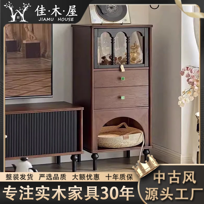 最新网红款法式复古实木斗柜家用卧室客厅中古风储物斗柜五斗柜