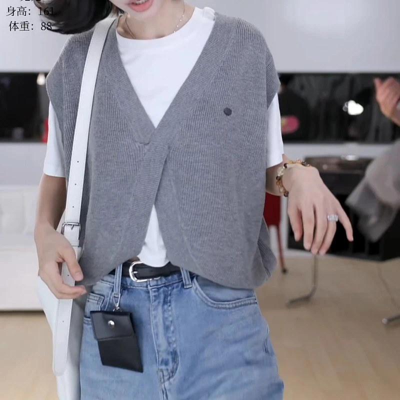 韩版假两件气质短袖时尚修身T恤外搭针织休闲修身T恤LK2504996