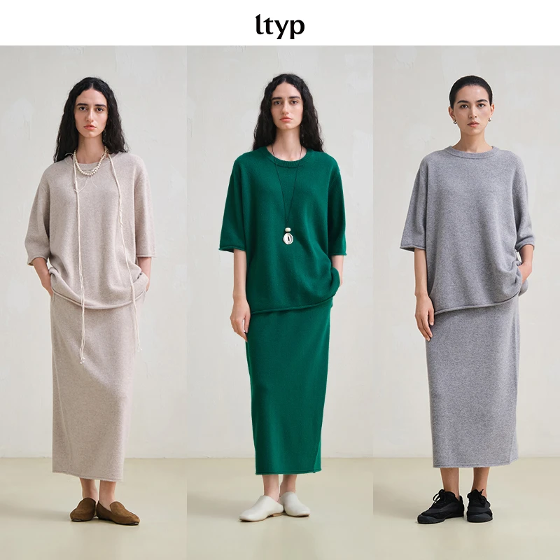ltyp 9.2 羊毛五分袖毛衣/半裙套装极简上衣女秋M155253018