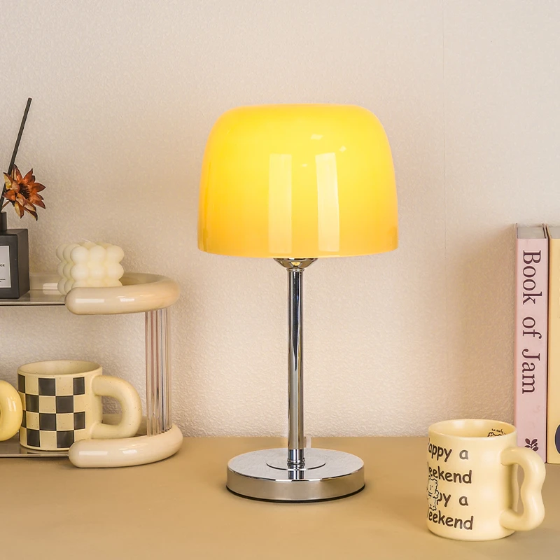 中古奶油玻璃台灯包豪斯简约复古台灯卧室床头灯小夜灯卧室睡眠灯