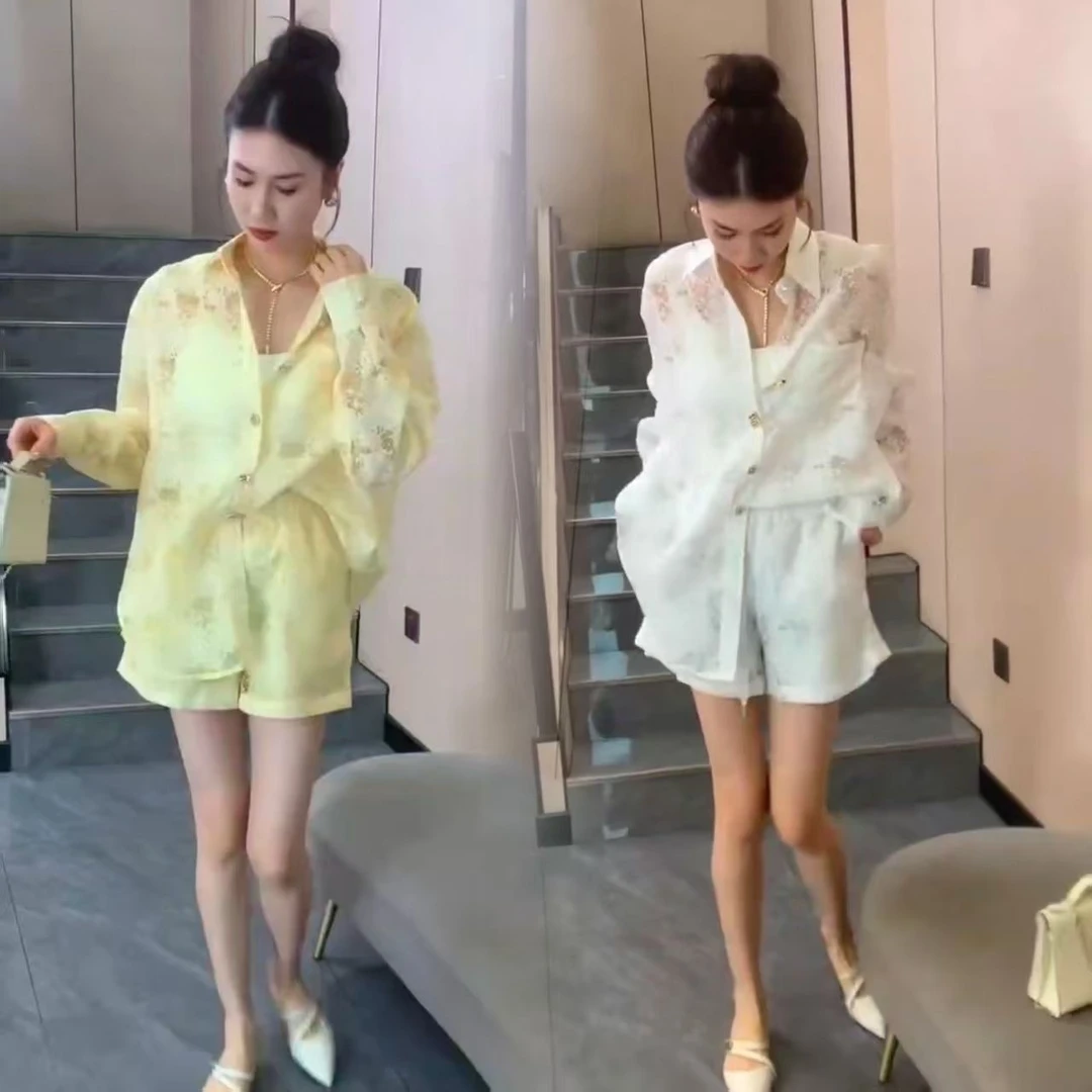 法式减龄甜美时尚套装女2025年夏季新款蕾丝袖外套+短裤防晒套装
