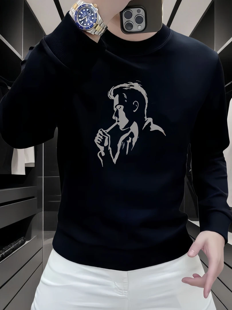 个性潮流孤独印花重磅圆领卫衣痞帅街头宽松休闲时尚男士潮流卫衣