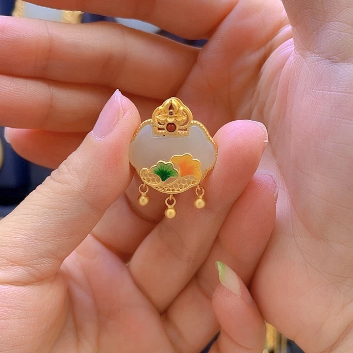 和田玉银S925镀金镶嵌颈饰