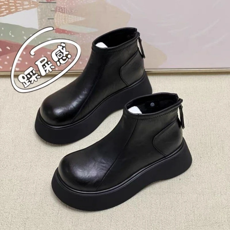 阿古拉尼艾尔厚底短靴女2025新款秋冬增高切尔西靴雪地靴网红款