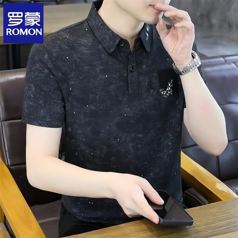 Romon/罗蒙夏季新款短袖POLO衫时尚男士t恤商务百搭翻领上衣潮牌T