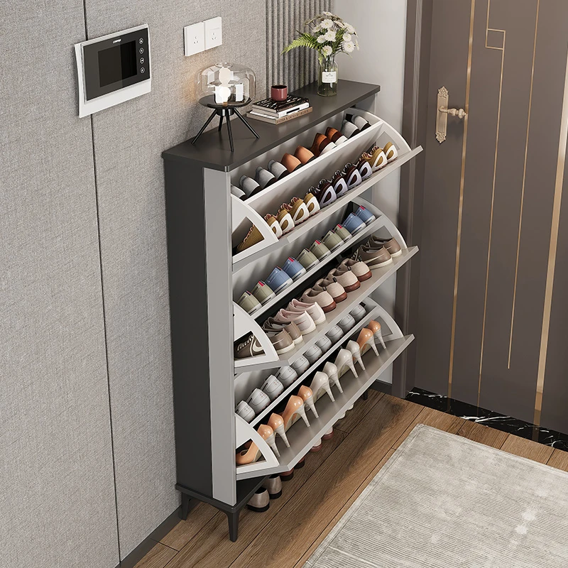意式超薄鞋柜家用门口楼道大容量翻斗柜小户型储物柜实木颗粒鞋柜
