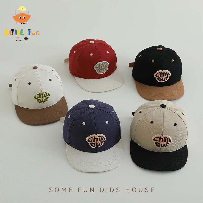 儿童帽子春季拼色嘻哈帽男宝遮阳防晒帽潮酷字母平檐棒球帽韩版