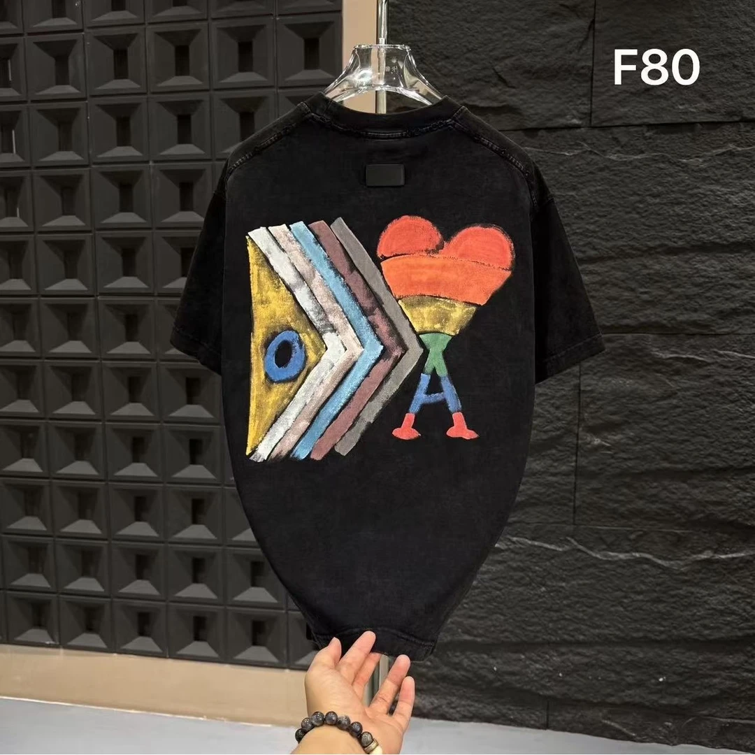 HI-F80-夏季时尚百搭圆领宽松个性男士休闲简约短袖