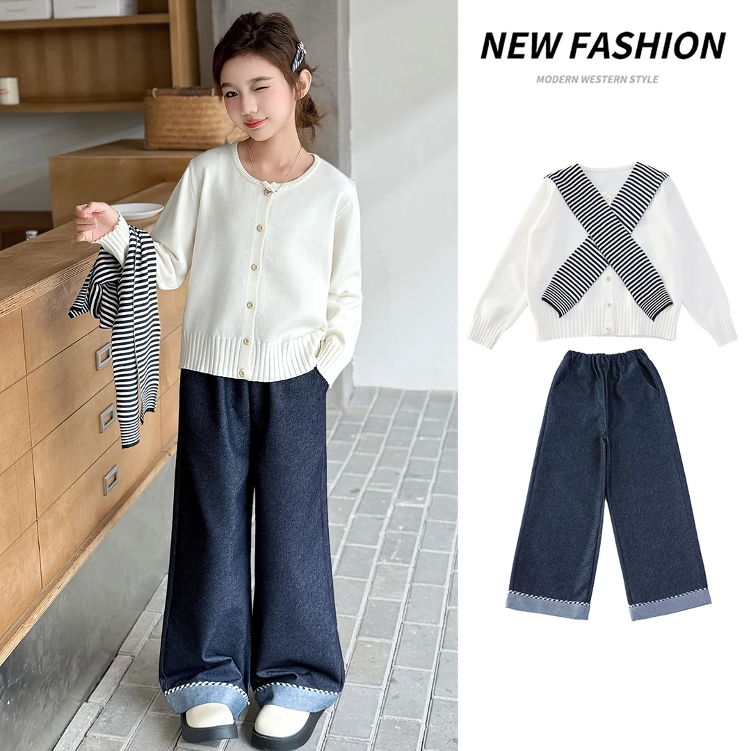 女童甜妹披肩套装2025秋装秋季新款时尚可爱网红休闲中大童套装