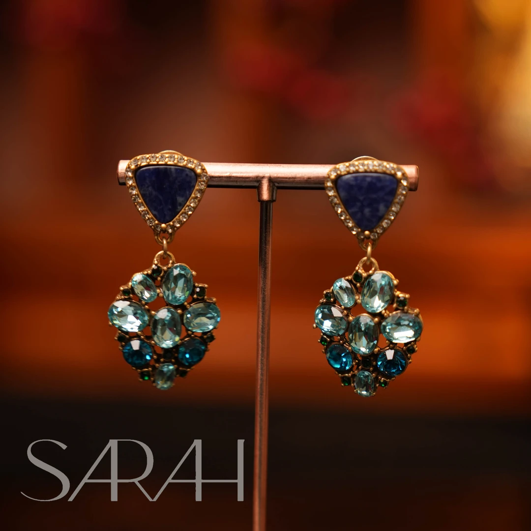 铜合金合成锆石耳饰 DearLisa.精工系列 蓝色菱形镶钻925银针耳钉