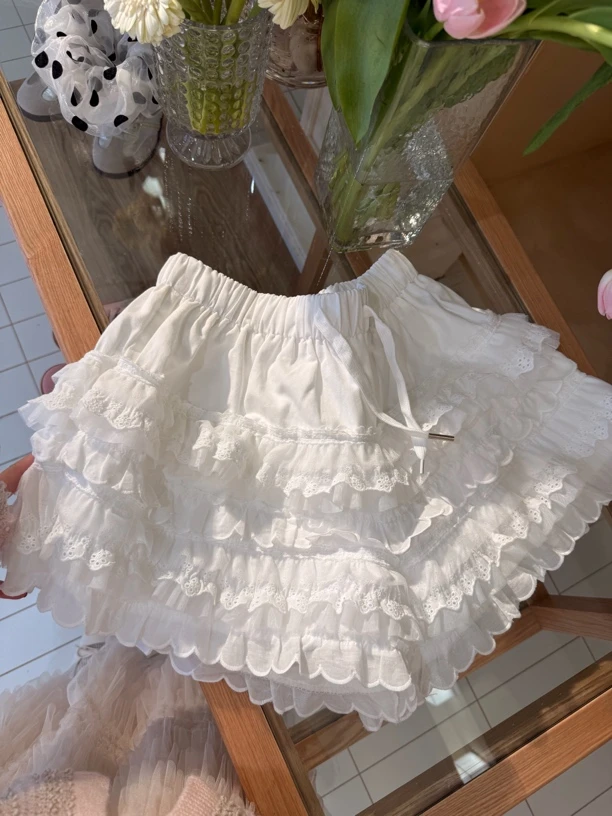 【古古】新款2.22 高腰仙女风纯色半身裙短裤蕾丝减龄辣妹裤 G25130