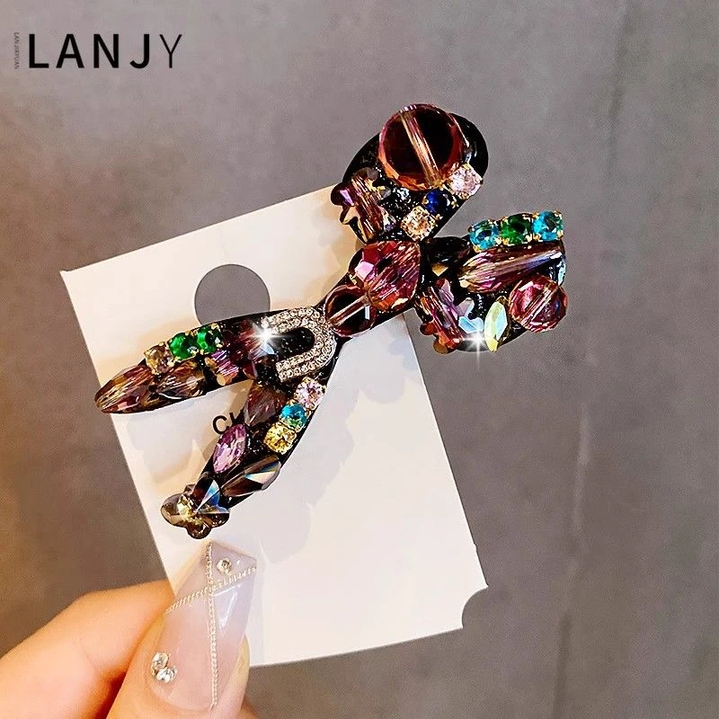 高级感满钻剪刀发夹边夹女小众设计感后脑勺碎发夹鸭嘴夹发卡头饰