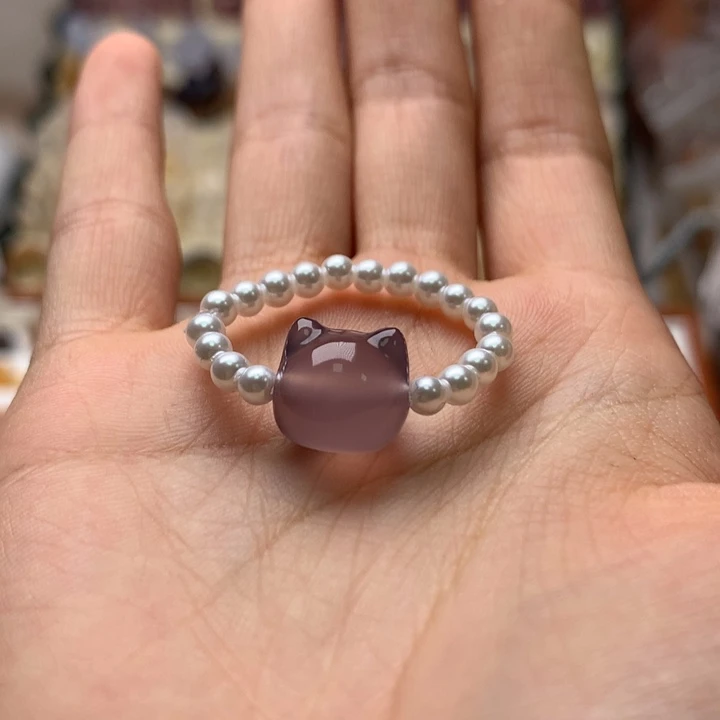 玛瑙/玉髓未镶嵌玛瑙紫猫头戒指