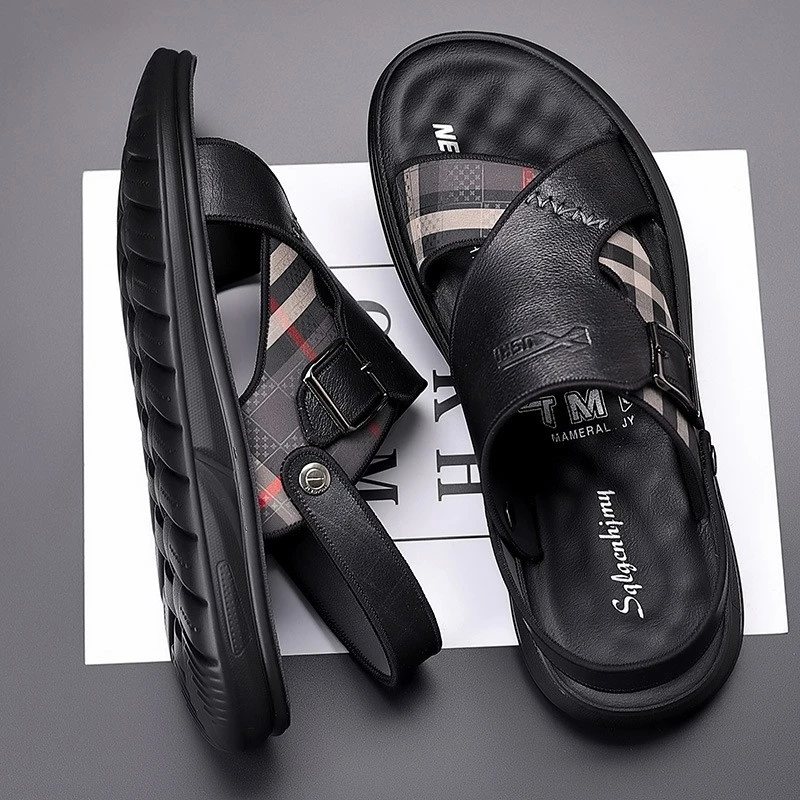 高端男士夏季新款真皮凉鞋透气软底舒适休闲沙滩鞋时尚百搭拖鞋