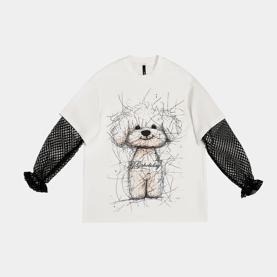 【上新】设计师原创 美式运动休闲复古拼接印花长袖T恤 152297