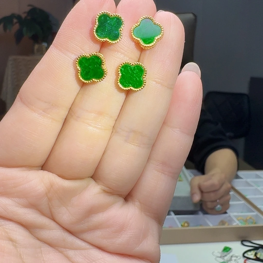 翡翠银S925镶嵌耳饰多样性发货其一