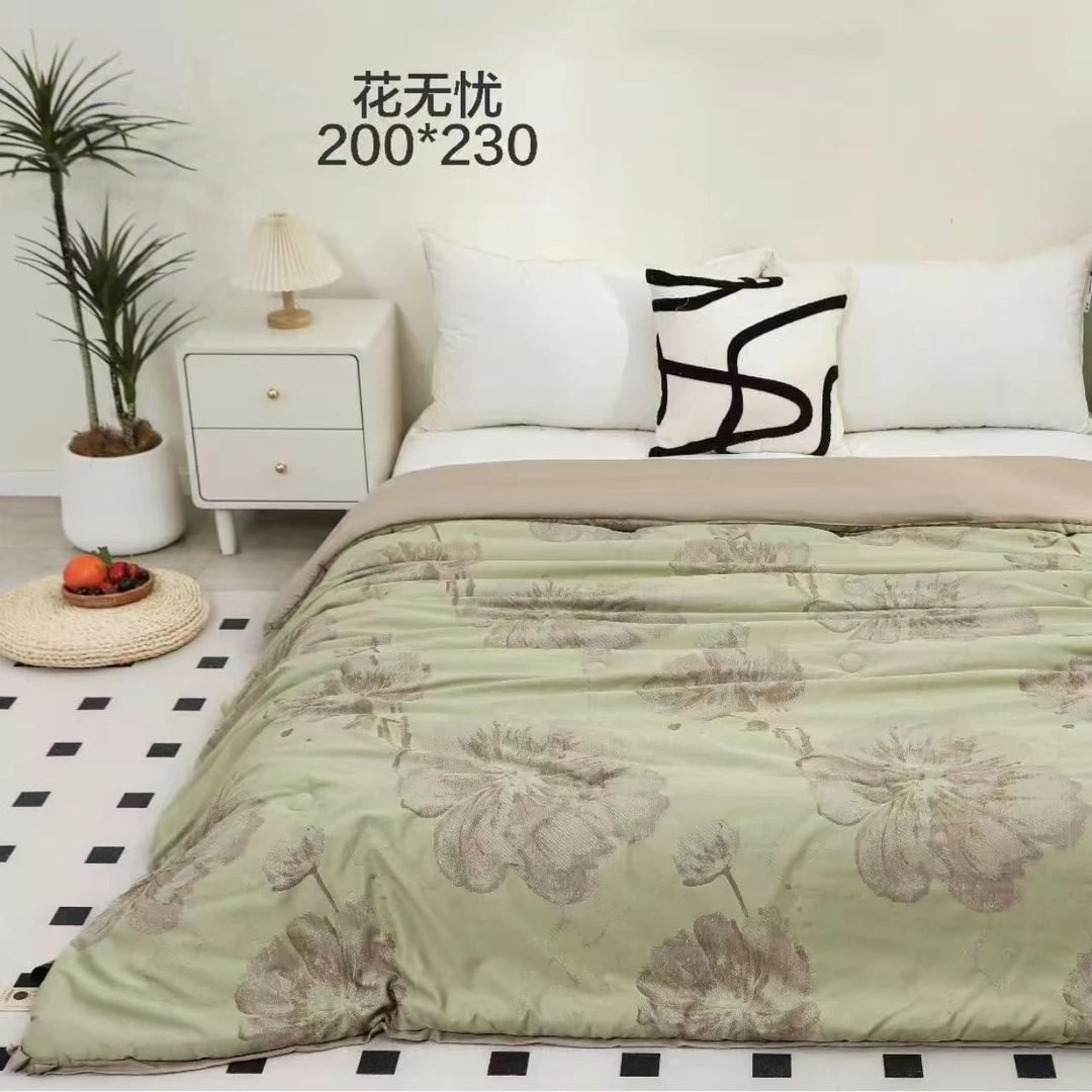 【花无忧绿】四季通用高精密贡缎羊绒保暖被子2/2.3
