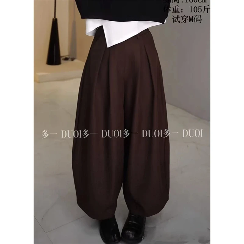 多一“绅士西裤”2025秋季弯刀一粒扣高腰休闲裤压褶垂感百搭阔腿裤