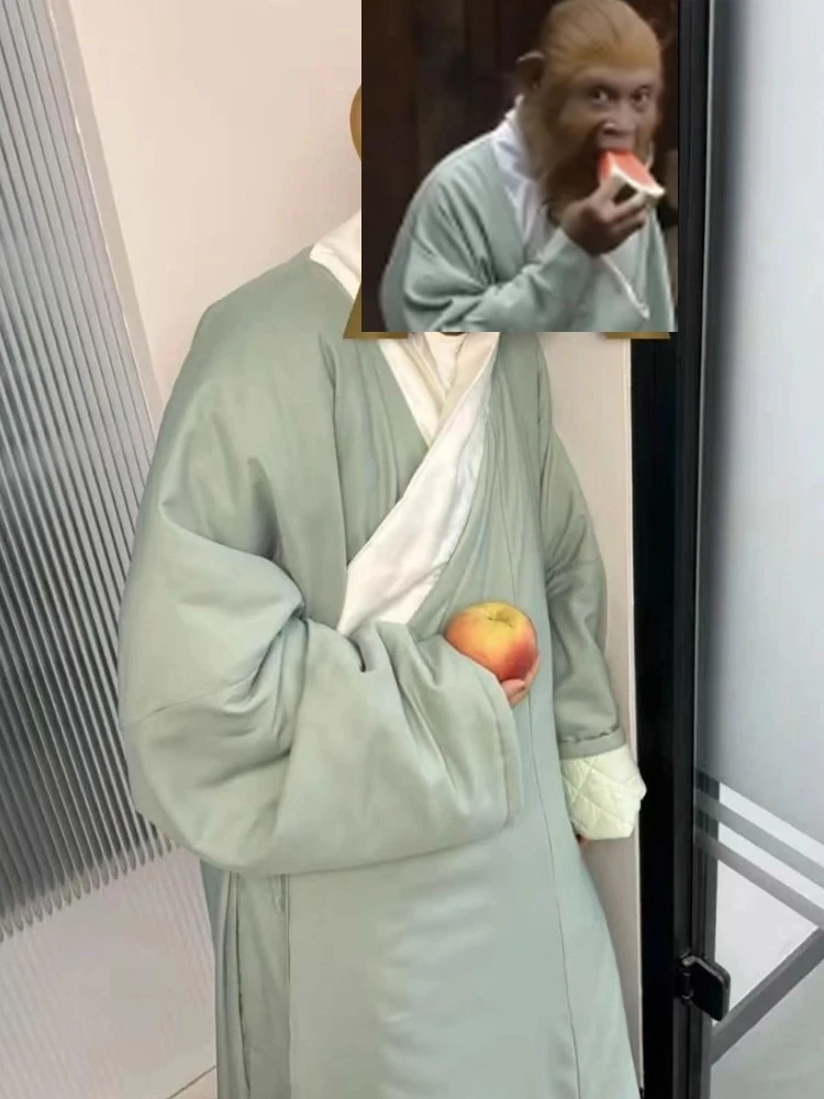齐天吗喽睡衣同款绿色长衫睡袍冬季新款长袍加厚棉服搞怪猴哥服