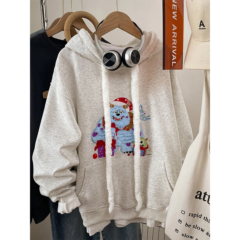 2025新款今年流行爆款卫衣女冬季大码胖mm加绒加厚连帽刺绣上衣服