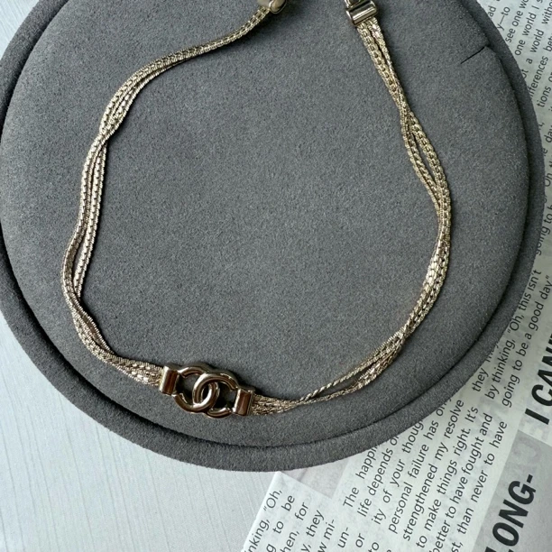 95新 Chanel/香奈儿 A24淡金色双C双蛇骨项链-58944945