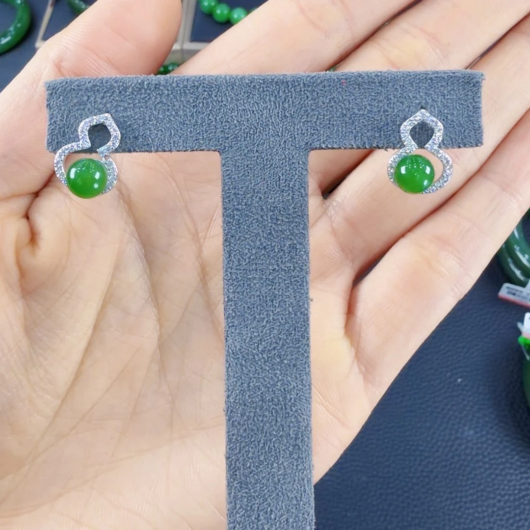 银S925镶嵌和田玉耳饰