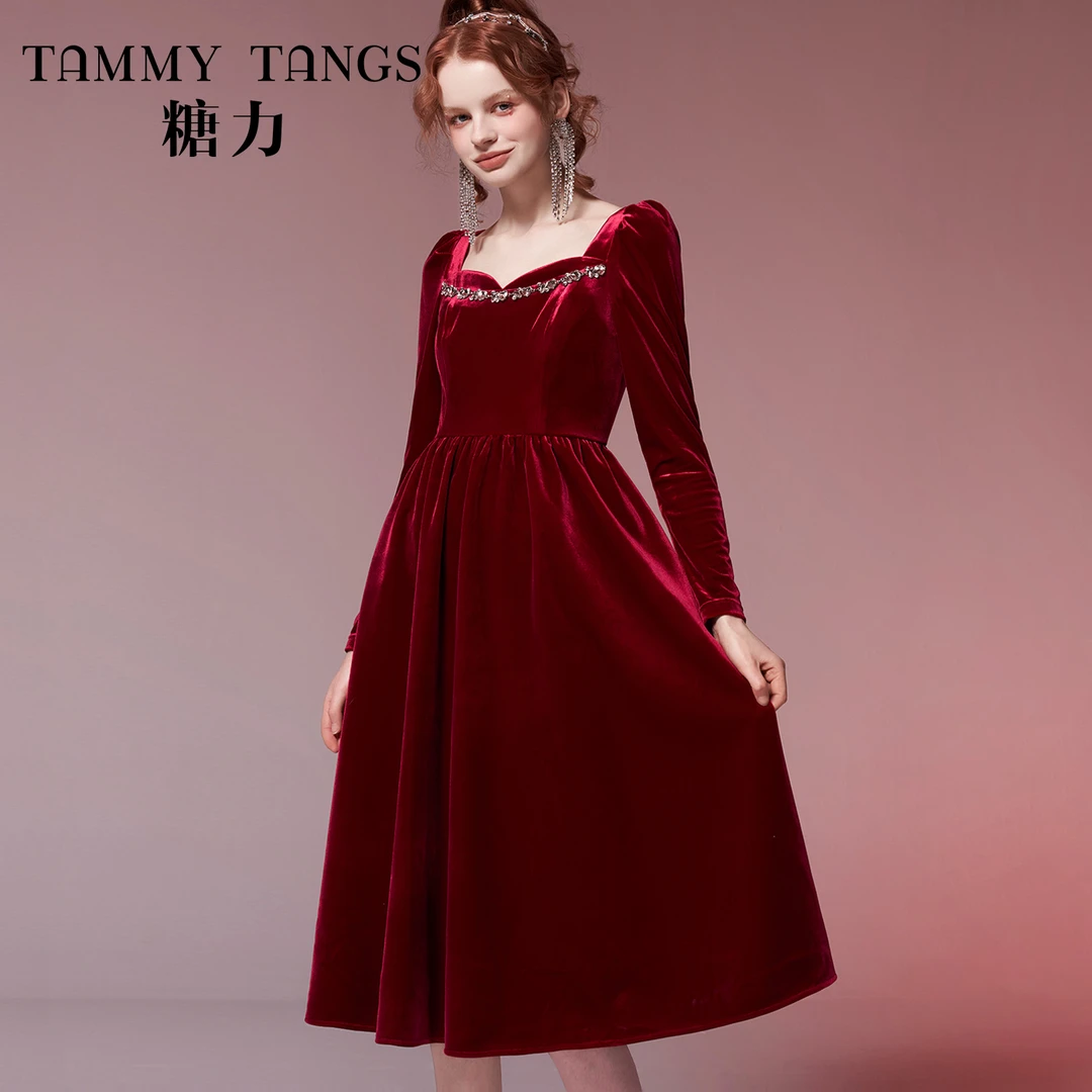 7428【金拐子专属】糖力礼服裙丝绒连衣裙TWEQQ47428