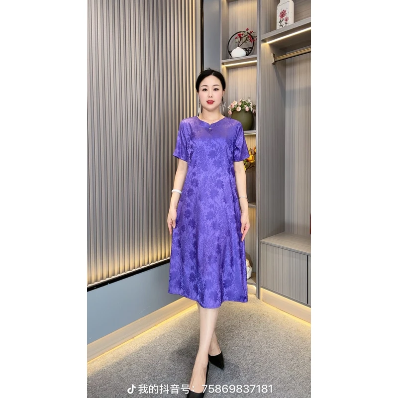 紫气东来YJ2033时尚妈妈装中长款连衣裙
