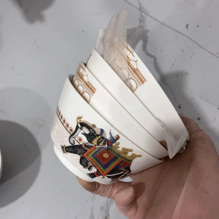 依***人瓷片梧桐树米饭碗四个