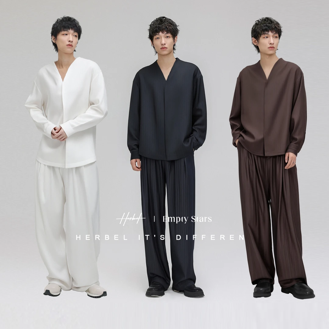 HERBEL/黑白2025秋季男士亚麻休闲长裤休闲多色简约休闲长裤