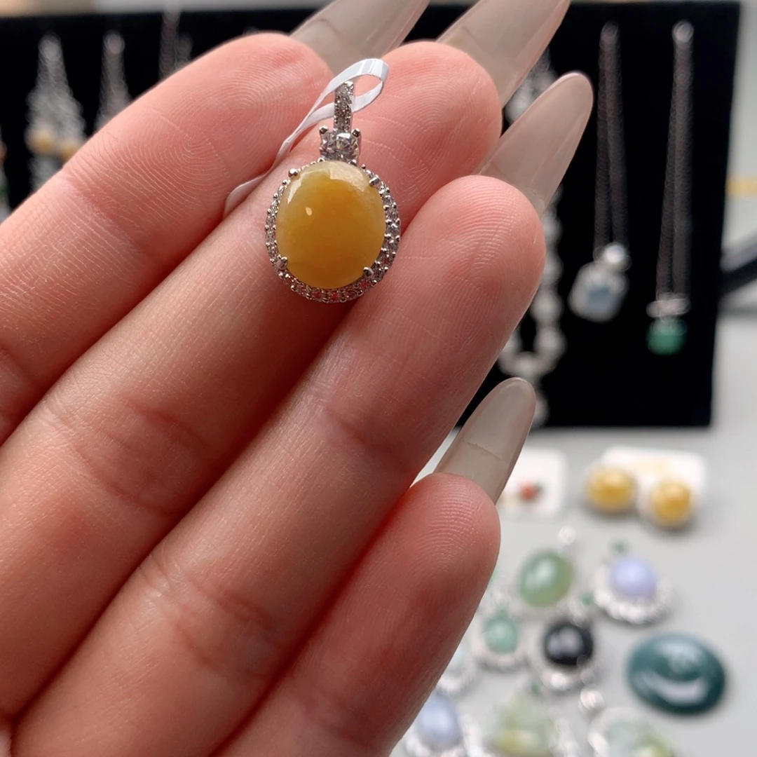 翡翠戒指银S925镶嵌吊坠