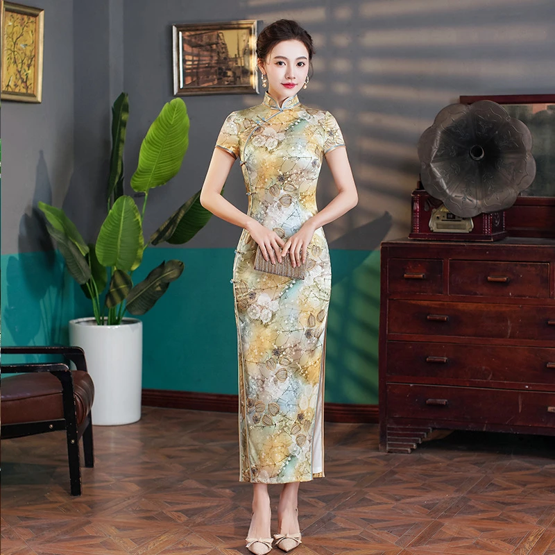 2025新款夏季真丝旗袍桑蚕丝复古中式长款女改良正宗桑蚕丝旗袍裙