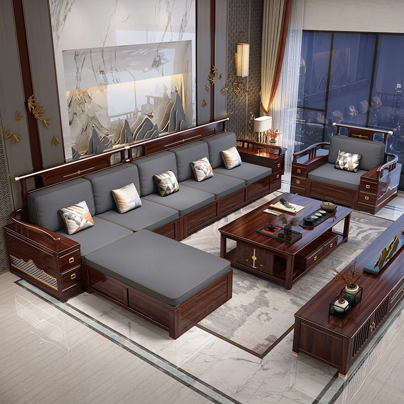 工厂直销新中式乌金木实木沙发客厅冬夏两用储物全套别墅家具