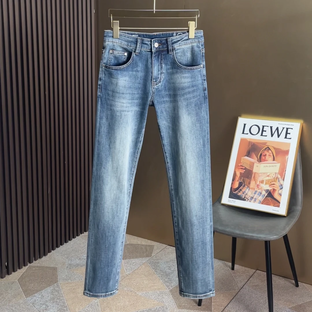 2025春夏大码男士牛仔裤蓝色高简约百搭修身小直筒长裤