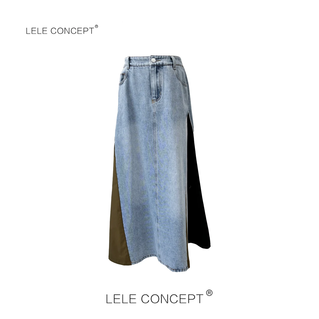 LELE CONCEPT丨【精选推荐】街头设计师款拼接牛仔半裙Q0491