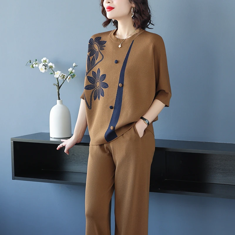 JOZDICE/纪治迪哲运动套装夏季时髦洋气针织冰丝跑步运动服套装女