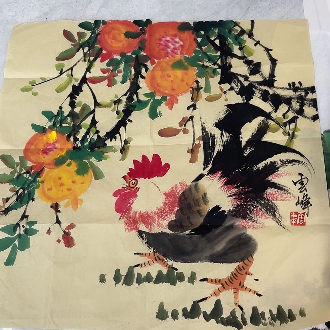国画国画作品书法作品原稿斗方大公鸡