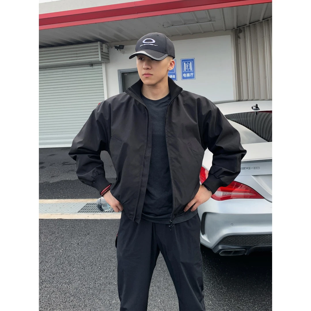 美式立领短款工装夹克男款秋季教练飞行夹克cleanfit潮牌宽松上衣
