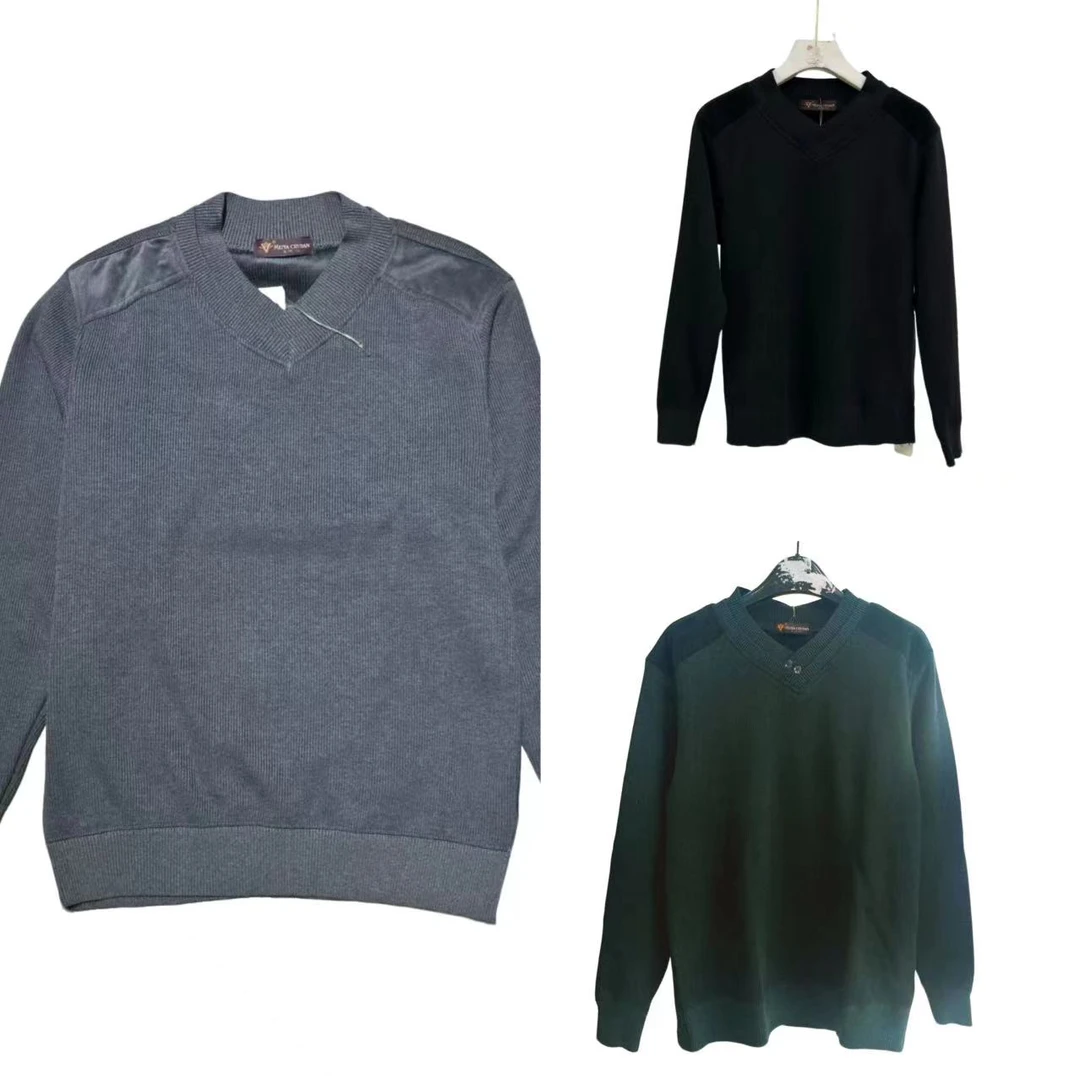 7384-男式（双领口颜色任意）螺纹棉针织加绒上衣