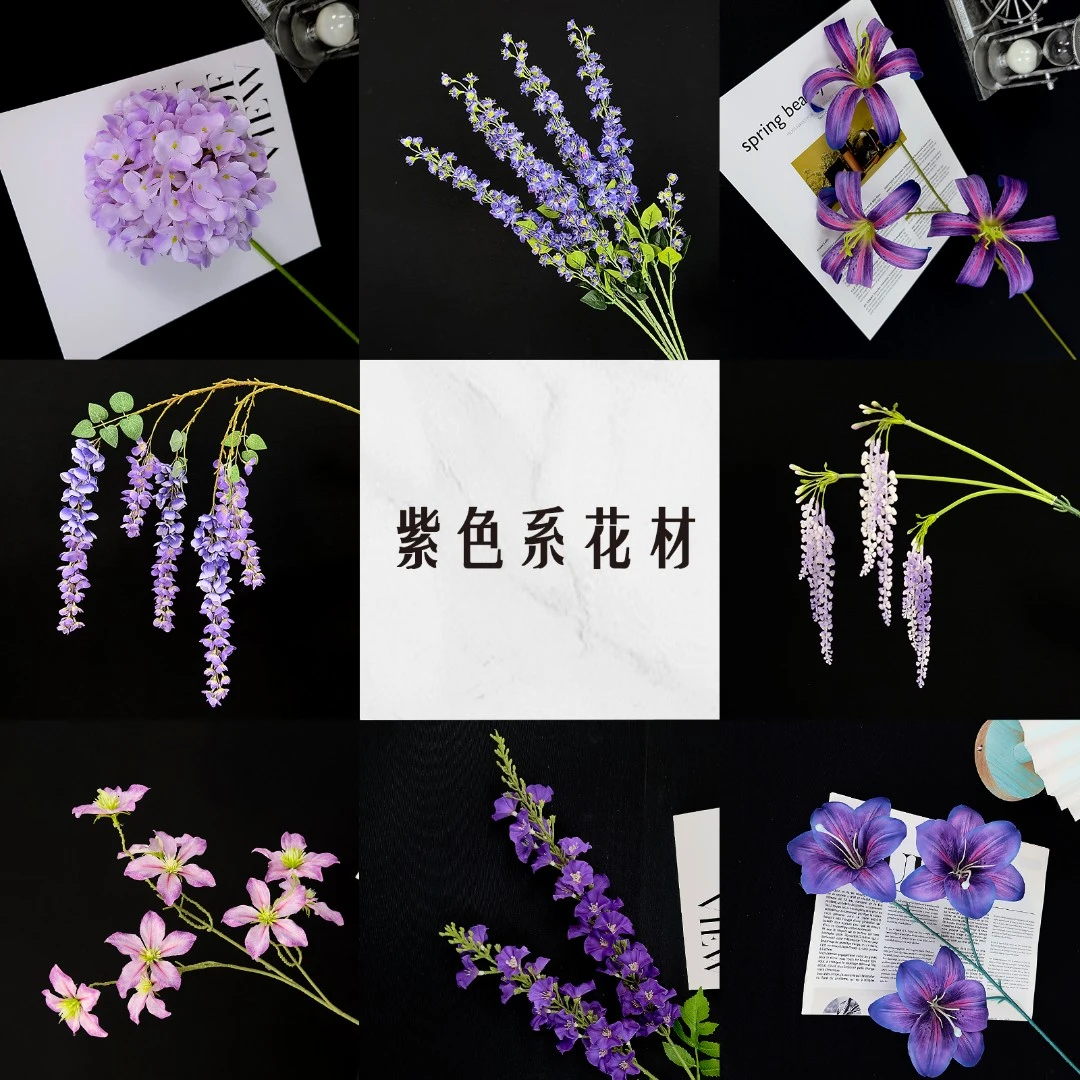 新款新款浪漫梦幻紫色系仿真花材婚礼堂酒店婚礼现场插花布置假花