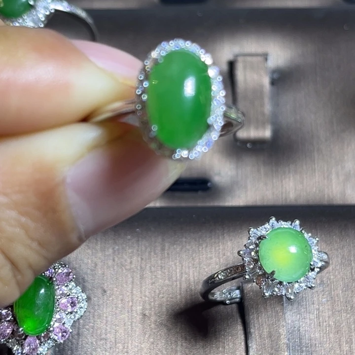 翡翠银S925镶嵌戒指裸石11.3-7.3-3.6