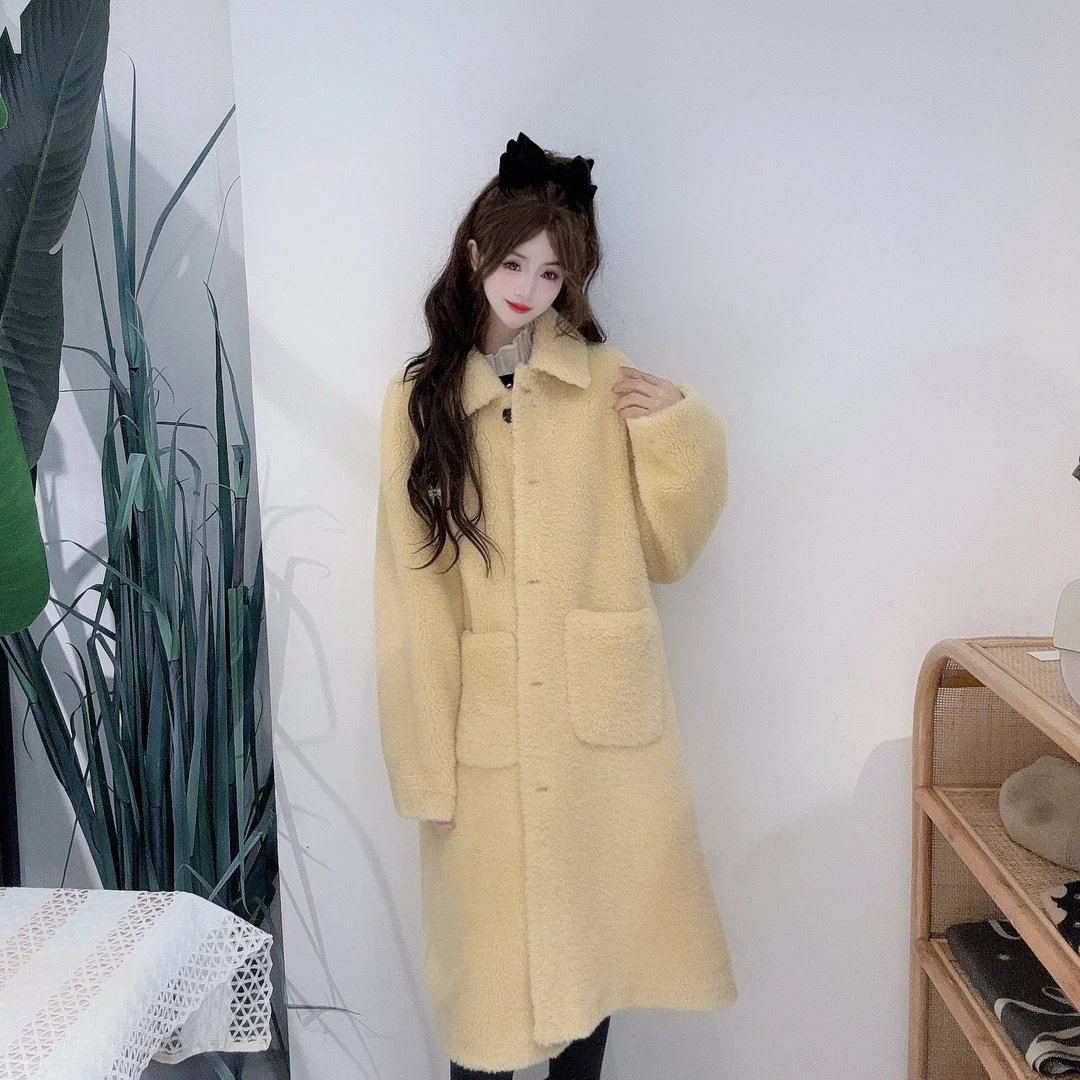 ED42500379Y冬季复古软糯慵懒加厚/保暖中长皮毛一体仿羊羔毛外套