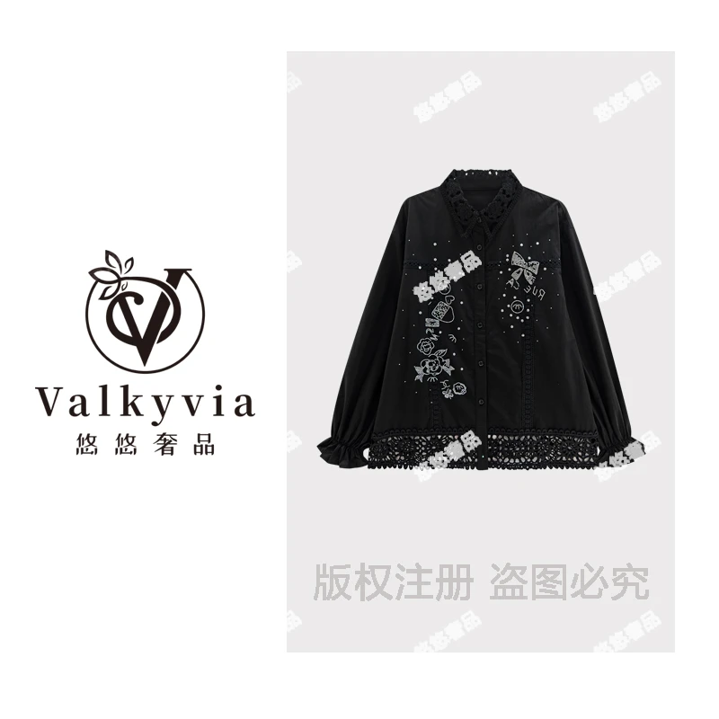 【Valkyvia/悠悠奢品】重工烫钻蝴蝶结休闲潮流长袖衬衫CS8371