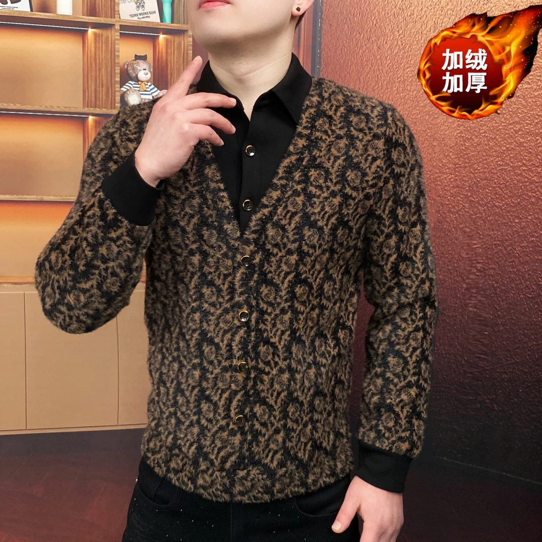 《绒韵墨影》翻领假两件针织衫时尚长袖加厚商务保暖休闲潮流加绒