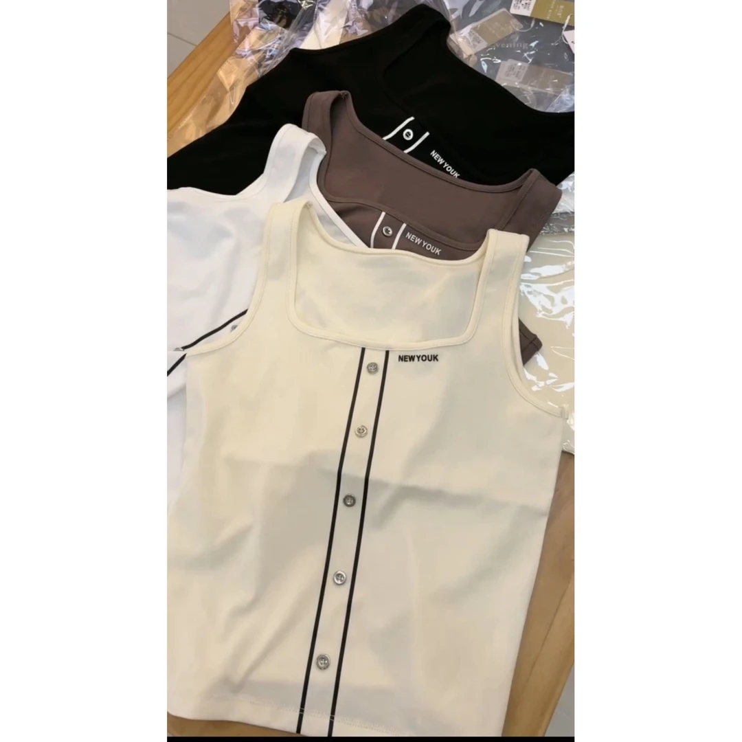 潮秀儿家大码百搭显瘦时尚钉扣打底背心5115