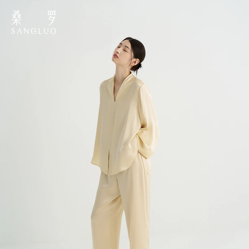【东方古典】桑罗真丝简约长袖套装100%桑蚕丝家居服03B22800