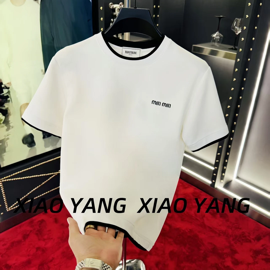 小君圆领百搭高定时尚轻奢潮流网红爆版男士休闲内搭短袖