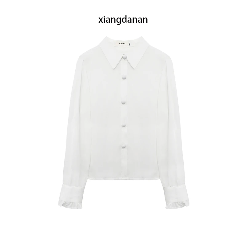 【现货】xiangdanan 气质长袖简约垂感女衬衫纯色时尚女装丁达尔风