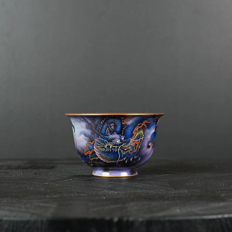 宝蕴阁幻彩龙纹团寿杯景德镇手工手绘高端茶器