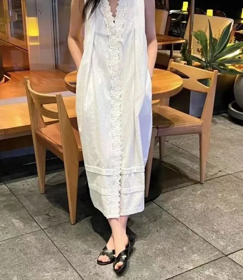 【GFHG专属】高级感法式文艺气质手工V领无袖连衣裙LSQ2608